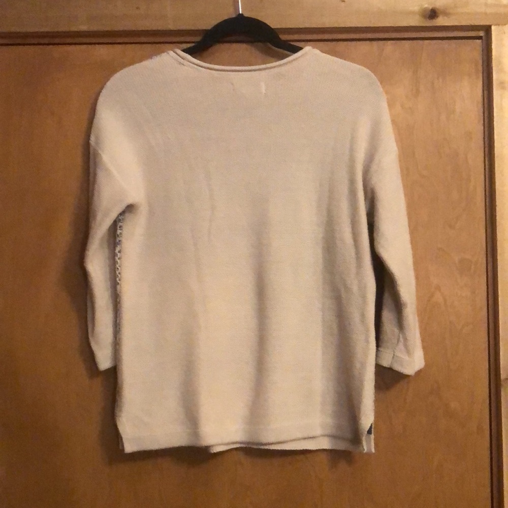Kim Rogers lightweight 3/4 sleeve blue and cream sweater - Picture 7 of 8